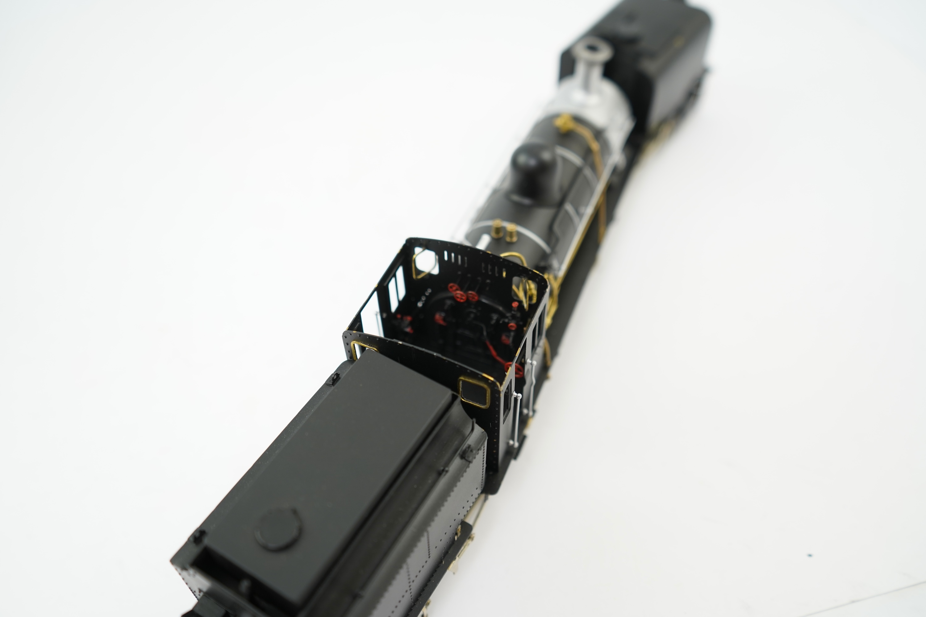 An On30 gauge (1:48 scale) 2-6-2+2-6-2 Beyer-Garratt locomotive, a finely detailed model, of painted brass, etc. construction, running on 00 gauge track and powered for two rail operation
